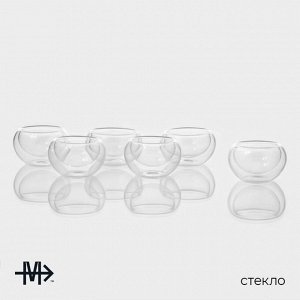 Пиалы с двойными стенками Magistro «Сакура», набор 6 шт.: 50 мл, стекло