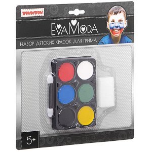 Набор bondibon eva moda детских красок для грима (6 цветов; 9г), аппликатор, спонж, crd 21х21 см,