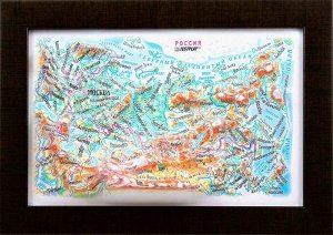 РОССИЯ 3D рельефная карта мини-формата с панорамным эффектом, пластиковая рамка