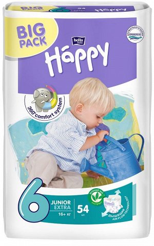 Подгузники детские happy junior extra, вес 16+ кг.,54 шт.