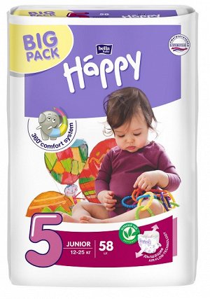 Подгузники детские happy junior,12-25кг. 58 шт.