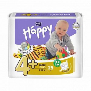 Подгузники детские happy maxi plus, вес 9-20 кг.,25шт.