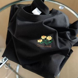 Футболка с вышивкой, повседневная, женская, хлопок