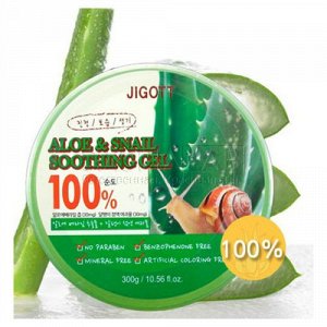 KR/ JIGOTT Гель для тела и лица Aloe&Snail soothing gel 100% "Алоэ и Улитка", 300гр./ банка