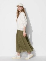 UNIQLO - шифоновая юбка с плиссировкой - 56 OLIVE