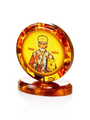 Икона на подставке с янтарём «Святой Николай Чудотворец»