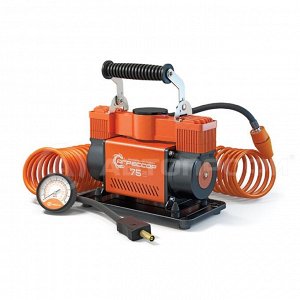 Компрессор воздушный АГРЕССОР, 75 л./мин., 12V/30A, 300W, 10 Атм., двухпоршневой, съёмный шланг 8 м., клапан для регулир. давления, питание от АКБ, защита от перегрева, набор из 4-х переходников для н