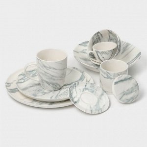 Кружки Magistro Real Marble, 400 мл, набор 2 шт., фарфор, белые