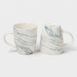 Кружки Magistro Real Marble, 400 мл, набор 2 шт., фарфор, белые