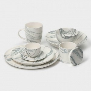 Кружки Magistro Real Marble, 400 мл, набор 2 шт., фарфор, белые