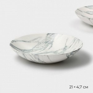 Тарелки глубокие Magistro Real Marble, 800 мл, 21x4.7 см, набор 2 шт., фарфор, белые