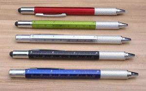 Шариковая ручка 6 в 1 с линейкой, уровнем, стилусом и двумя отвертками