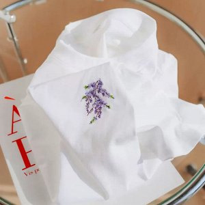 Футболка с вышивкой, повседневная, женская, хлопок