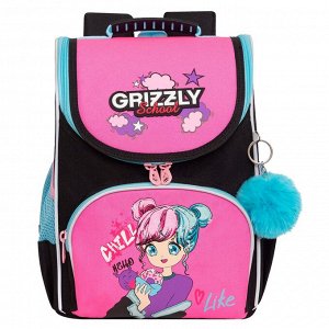 Ранец школьный GRIZZLY суперлегкий с анатомической спинкой, на ножках, с мешком для обуви, для девочки