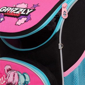 Ранец школьный GRIZZLY суперлегкий с анатомической спинкой, на ножках, с мешком для обуви, для девочки