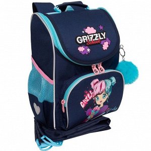 Ранец школьный GRIZZLY суперлегкий с анатомической спинкой, на ножках, с мешком для обуви, для девочки