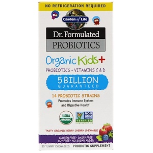 Garden of Life, Dr. Formulated Probiotics, Organic Kids +, Tasty Organic Berry Cherry, 30 Yummy Chewables