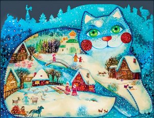 Зимушка Озорные и веселые зимние забавы на улицах чудесной деревушки. В деталях набора - заснеженные домики и елочки, сугробы и вьюга, люди в зимнем веселье. А вдалеке виден идущий из леса Дед Мороз с