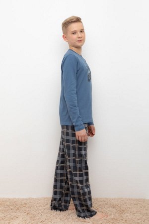 Пижама(Весна-Лето)+boys (синяя волна, текстильная клетка)