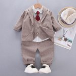 Детский комплект: рубашка + жилетка + пиджак + брюки, цвет коричневый