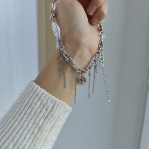 Колье с горным хрусталем и цепочками + кулон солнце