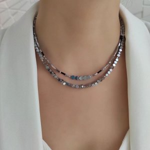 Сет из гематита серебристого цвета с кулоном сердце