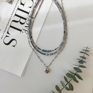 Сет из гематита серебристого цвета с кулоном сердце