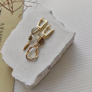 Серьги с гематитом золотые оттенки и раухтопазом