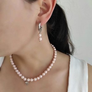 Серьги - трансформеры с хлопковым жемчугом нежно - розового цвета