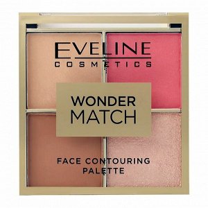 EVELINE WONDER MATCH Палетка для контуринга лица 02 (пудра со светоотражающим эффектом, румяна, бронзер, хайлайтер) 10,8г (*3*24)