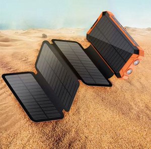 Внешний аккумулятор на солнечной батарее и беспроводной зарядкой 6в1 Power Bank Earldom EZ-2101B, 20000 mAh