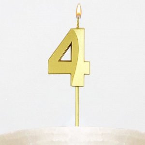 Свеча цифра для торта «4», золото, 2,3 х 8 см