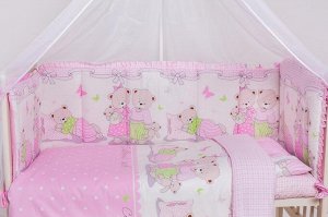 Набор в кроватку 7 предметов Мишкина семья розовый цвет