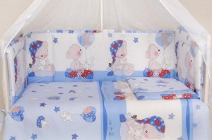 Набор в кроватку 7 предметов Мишка в колпаке голубой цвет