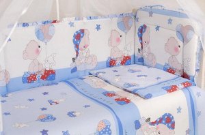 Набор в кроватку 7 предметов Мишка в колпаке голубой цвет