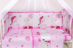 Набор в кроватку 7 предметов Мишка в колпаке розовый цвет