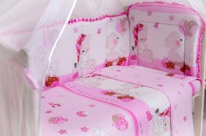 Набор в кроватку 7 предметов Мишка в колпаке розовый цвет
