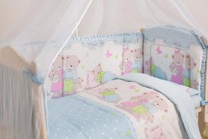 Борт в детскую кроватку Мишкина семья голубой цвет