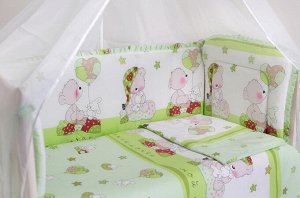 Борт в детскую кроватку Мишка в колпаке салатовый цвет