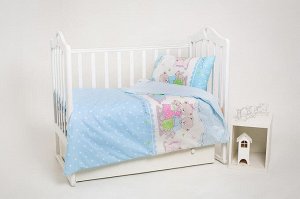 Постельное бельё в кроватку Мишкина семья голубой цвет