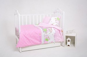 Постельное бельё в кроватку Мишкина семья розовый цвет
