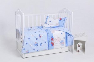 Постельное бельё в кроватку Мишка в колпаке голубой цвет