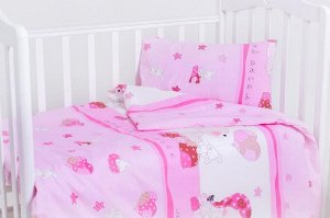 Постельное бельё в кроватку Мишка в колпаке розовый цвет