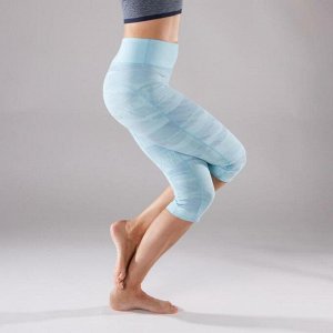 Бриджи для динамичной йоги женские голубые с принтом DOMYOS