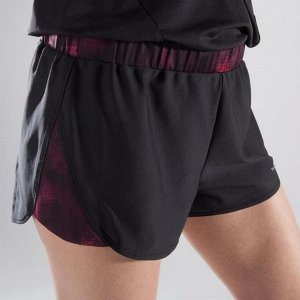 Комбинезон с шортами для фитнеса женский черный с розовыми вставками 500 DOMYOS