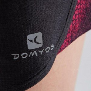Комбинезон с шортами для фитнеса женский черный с розовыми вставками 500 DOMYOS