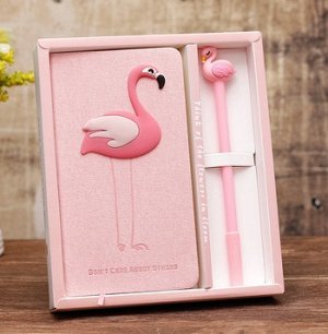 Подарочный набор в коробочке:блокнот +ручка , "Розовый фламинго"