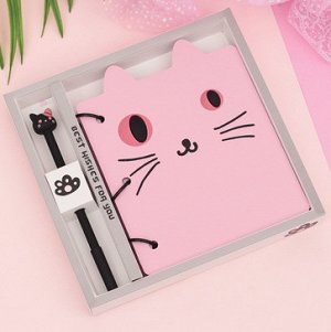 Подарочный набор в коробочке:блокнот +ручка , "Розовый кот"