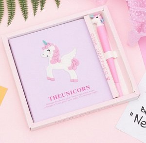 Подарочный набор в коробочке:блокнот +ручка "Единорог", розовый