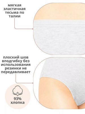 Трусы женские слипы с высокой талией из хлопка цвет Серый меланж (Edelica)
